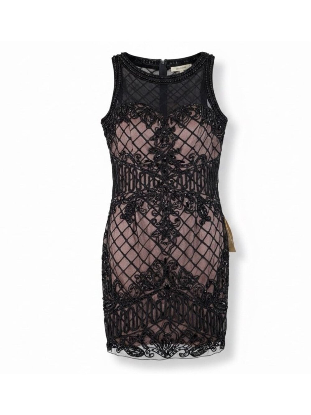 Eureka Womens Black & Nude Sleeveless Beaded Sheath Dress Size L
